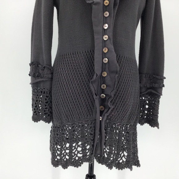 PURE Handknit Long Grey 100% Cotton Cardigan, M/L - Picture 4 of 16